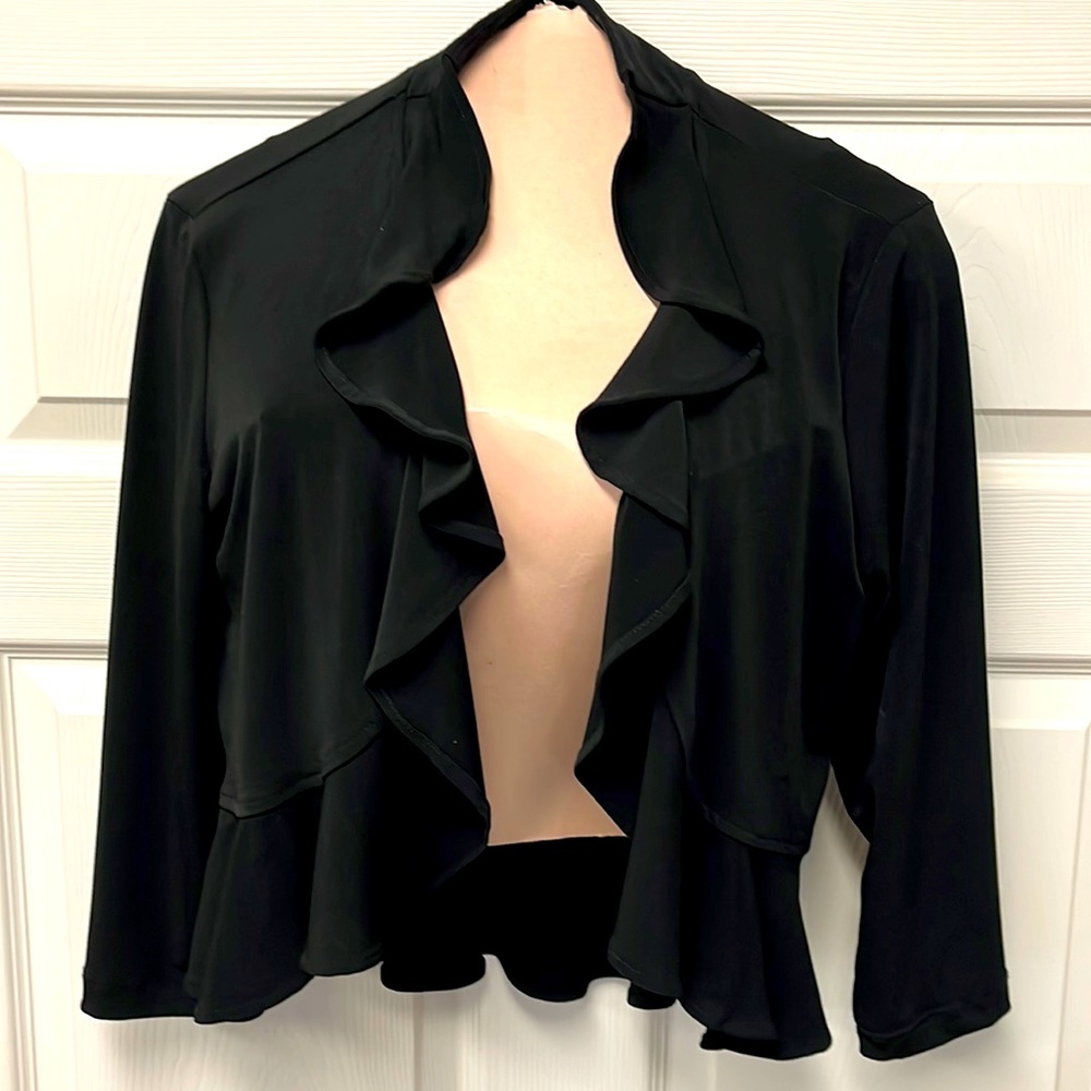Black Long Sleeved Ruffled Dressy Shrug Wrap